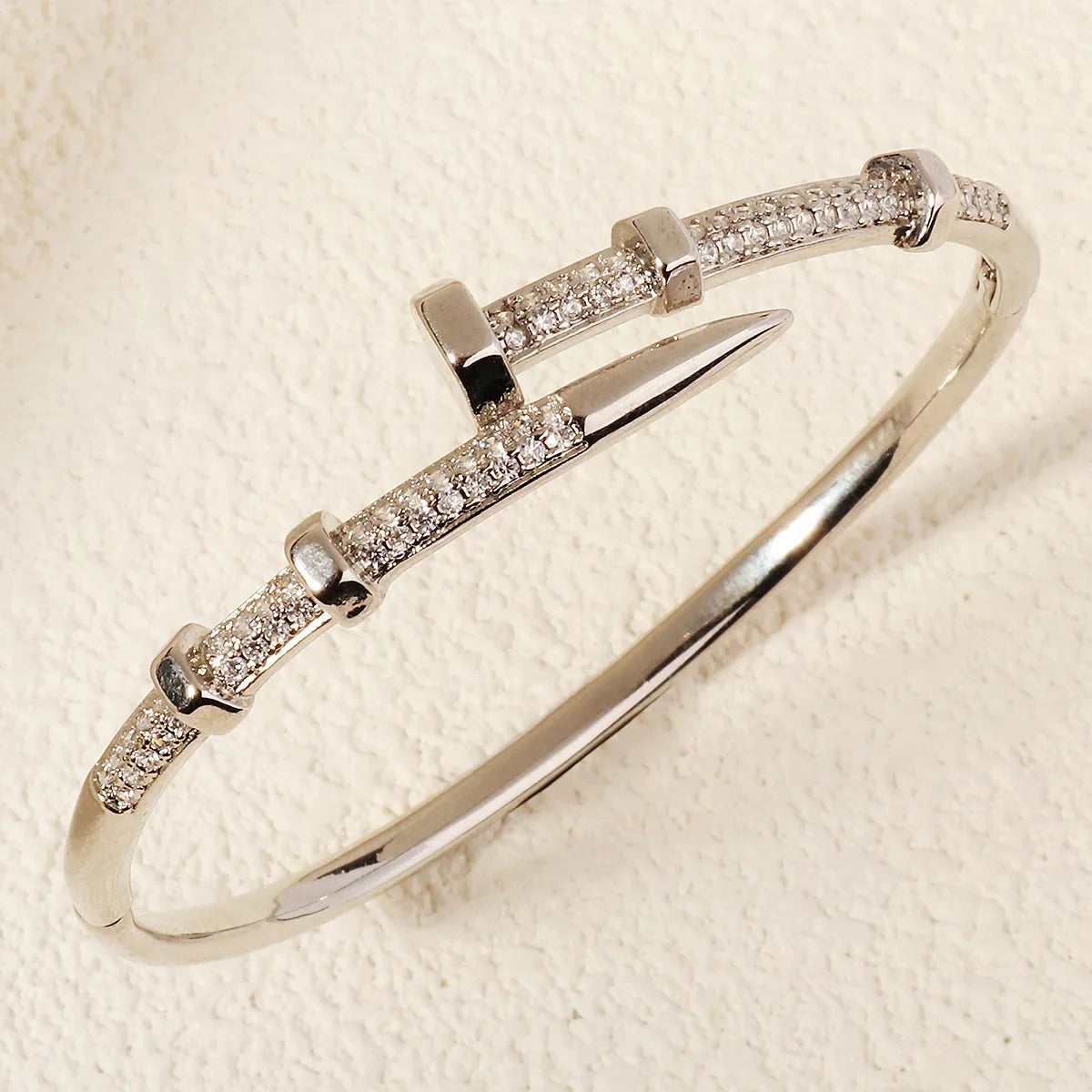 π CrystalClasp Elegance β Zircon Nail Bracelet for Women π