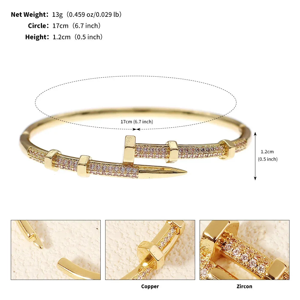 π CrystalClasp Elegance β Zircon Nail Bracelet for Women π