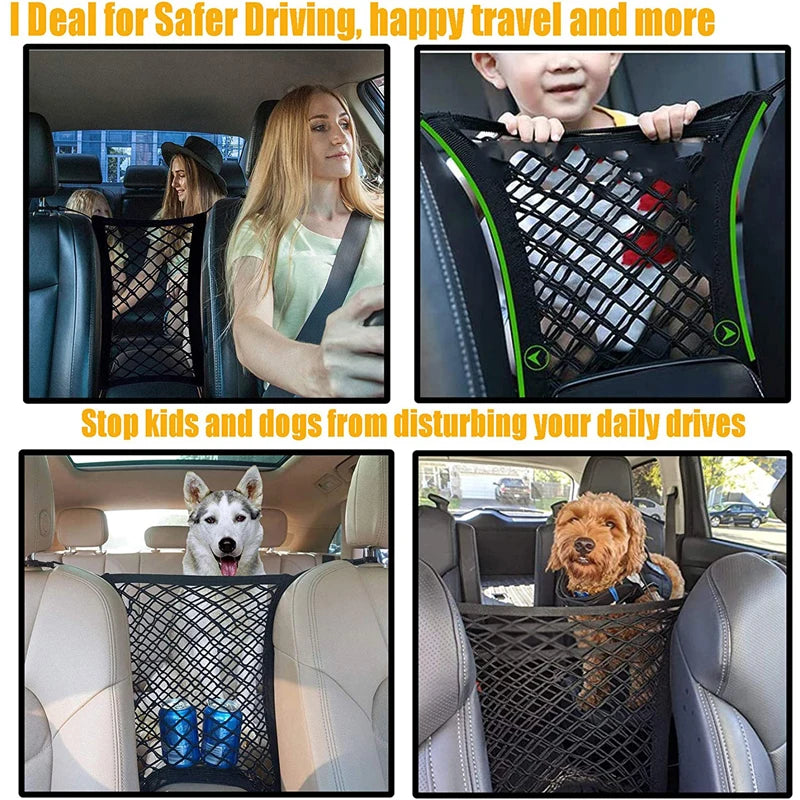 SafeNet™ – Elastic Car Storage Net & Pet Barrier for Front Seats