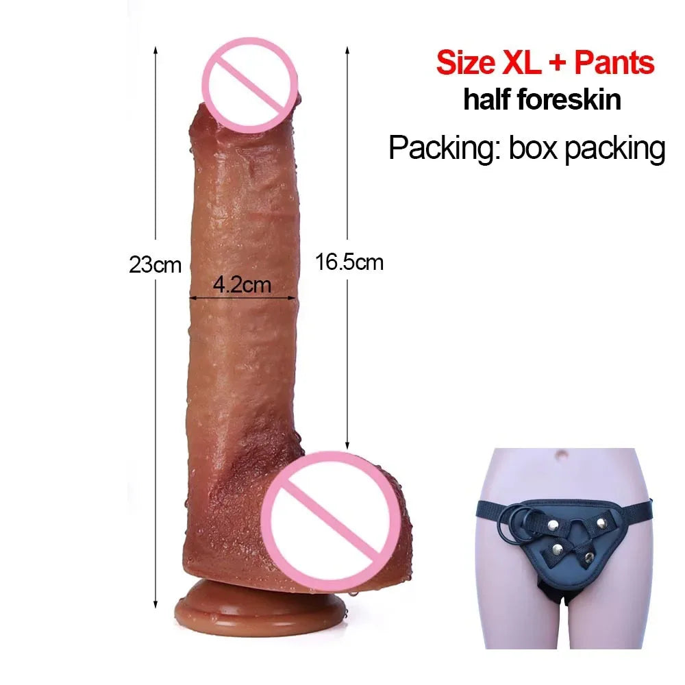 Silicone Real Big Thick Strap on Penis Foreskin Dick Anal Dildo Dilldo Masturbators Adult Sexy Toys for Women Men Girls Sexshop