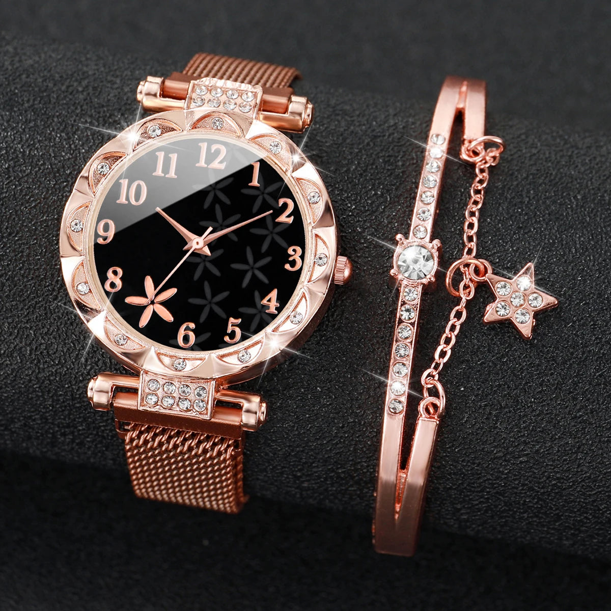 Stellar Bloom Set | Golden Watch & Starry Bracelet