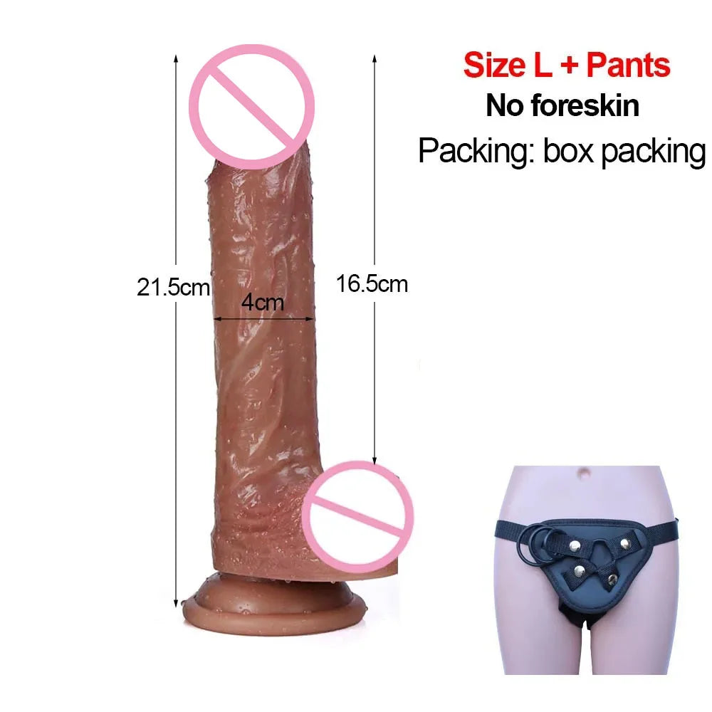 Silicone Real Big Thick Strap on Penis Foreskin Dick Anal Dildo Dilldo Masturbators Adult Sexy Toys for Women Men Girls Sexshop