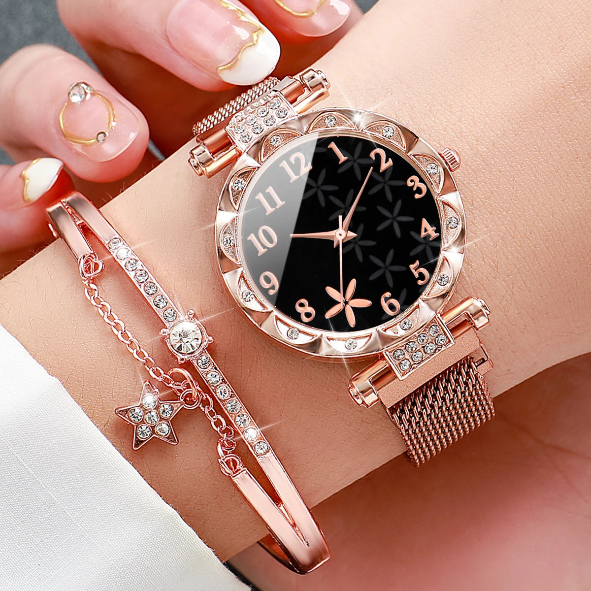 Stellar Bloom Set | Golden Watch & Starry Bracelet