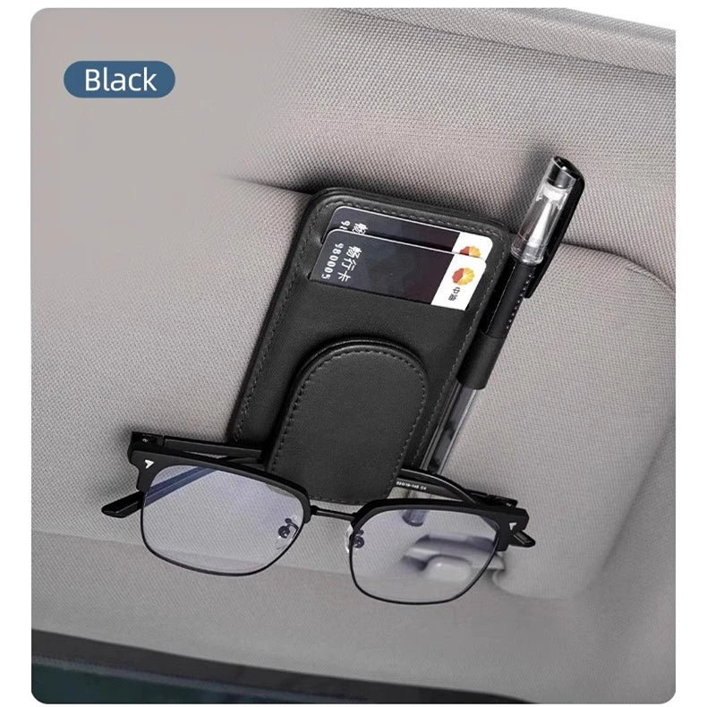 LuxClip™ – Multifunctional Leather Sun Visor Glasses & Ticket Holder