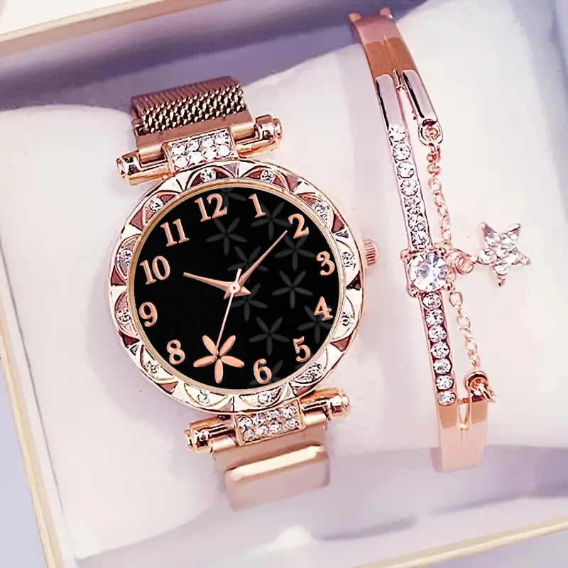 Stellar Bloom Set | Golden Watch & Starry Bracelet