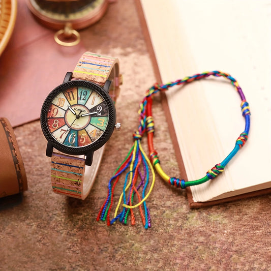 Vintage Leather Watch &amp; Rope Bracelet Set