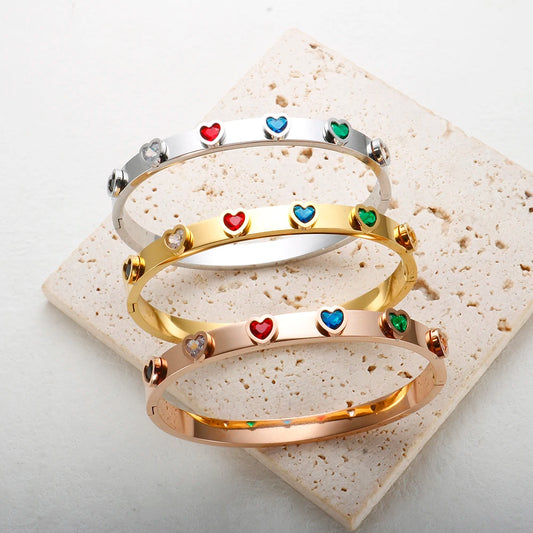 💖 Colourful Zircon Heart Bracelet – A Sparkle That Speaks of Love 💖