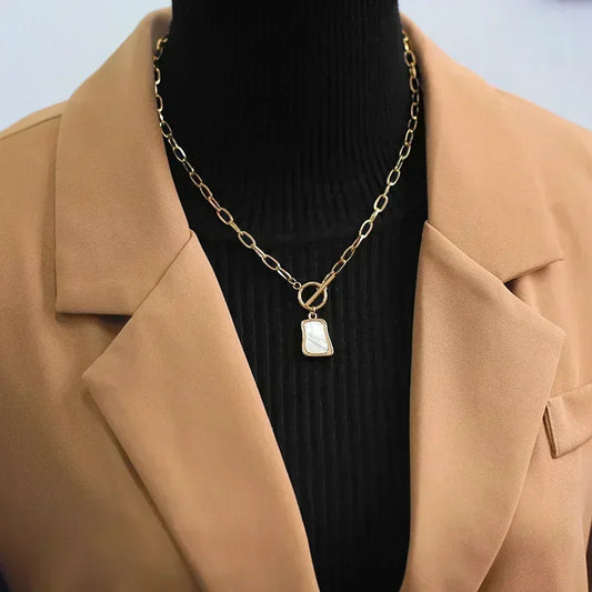 OysterGleam Trapezoidal Pearl Pendant Necklace
