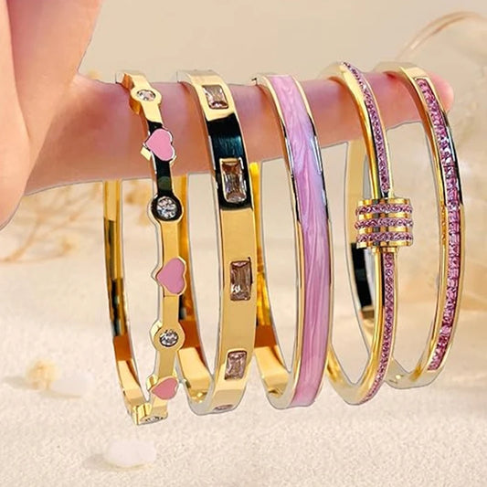 💖 LoveLayers – Stackable Gold Heart Bangle Set 💖