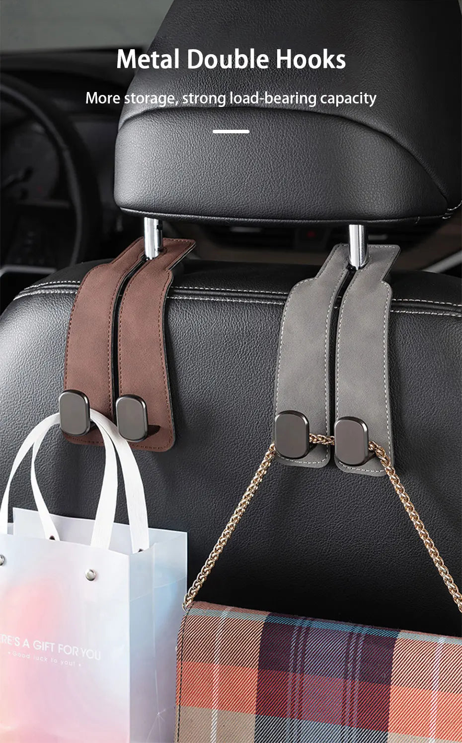 SuedeGrip™ – Premium Car Headrest Hook (20KG Load Capacity)