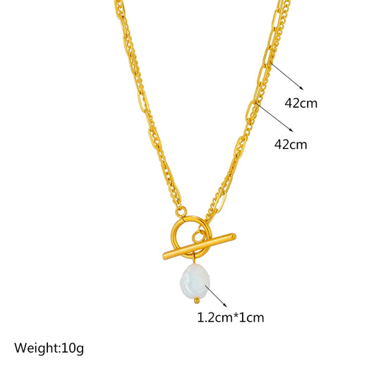 PearlAura 2-Layer Pendant Necklace with OT Clasp