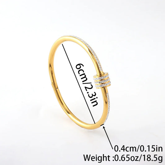 ✨ Golden Grace – Sparkling Rhinestone Stainless Steel Bangle ✨