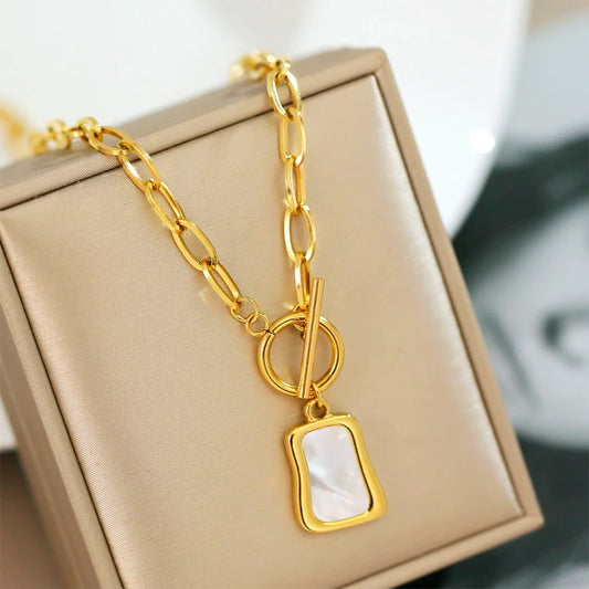 OysterGleam Trapezoidal Pearl Pendant Necklace