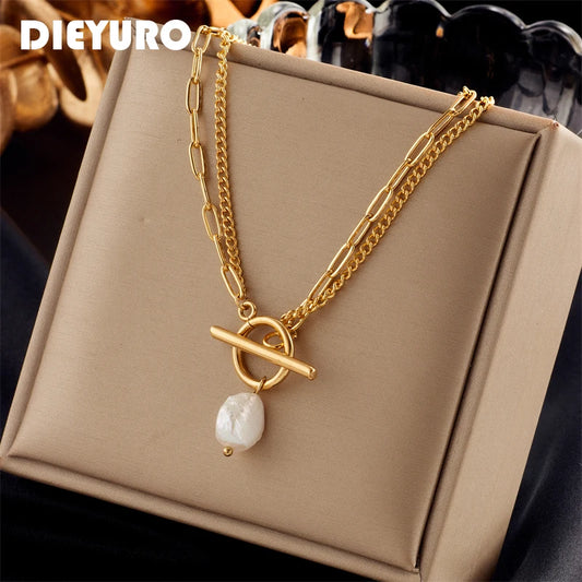 PearlAura 2-Layer Pendant Necklace with OT Clasp