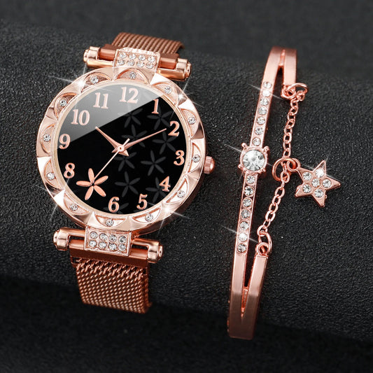 Stellar Bloom Set | Golden Watch & Starry Bracelet