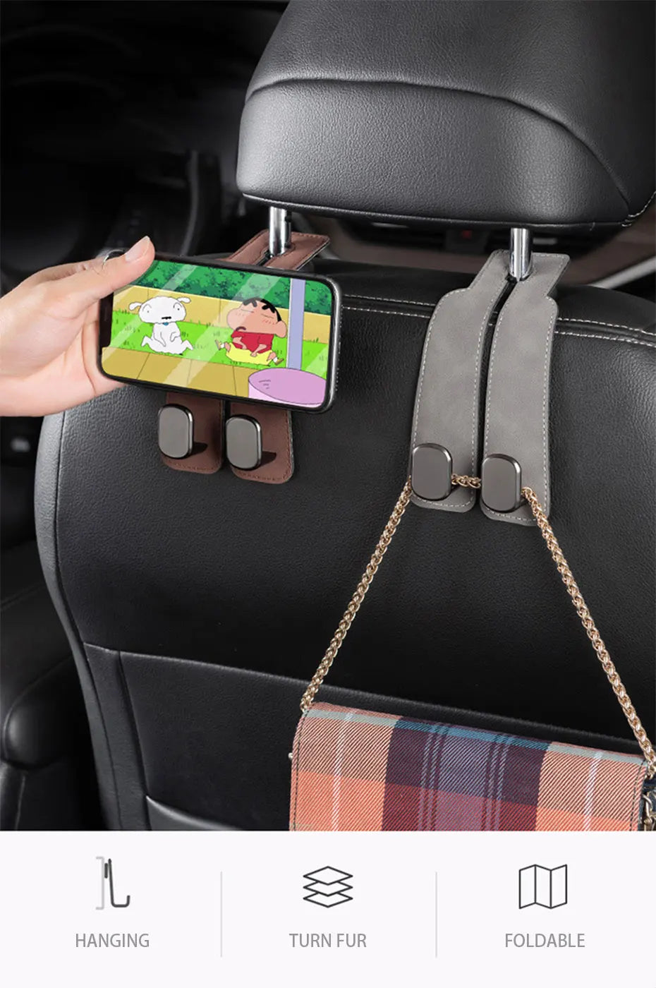 SuedeGrip™ – Premium Car Headrest Hook (20KG Load Capacity)