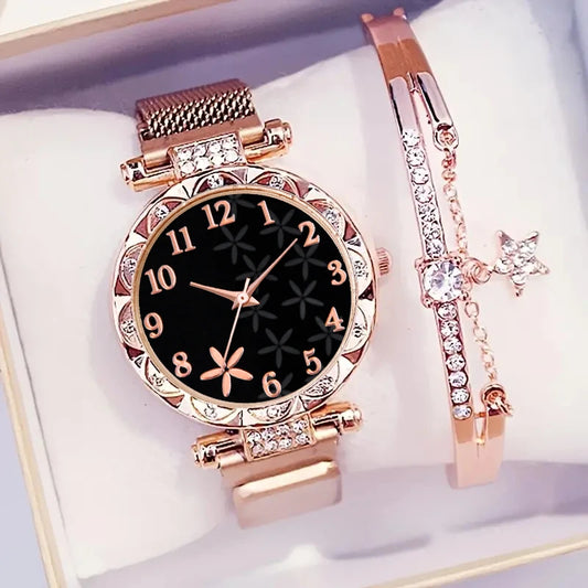 Stellar Bloom Set | Golden Watch & Starry Bracelet